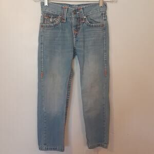 True Religion Jeans Girls Size 6 Distressed Thick Stitch Flap Pockets Made USA